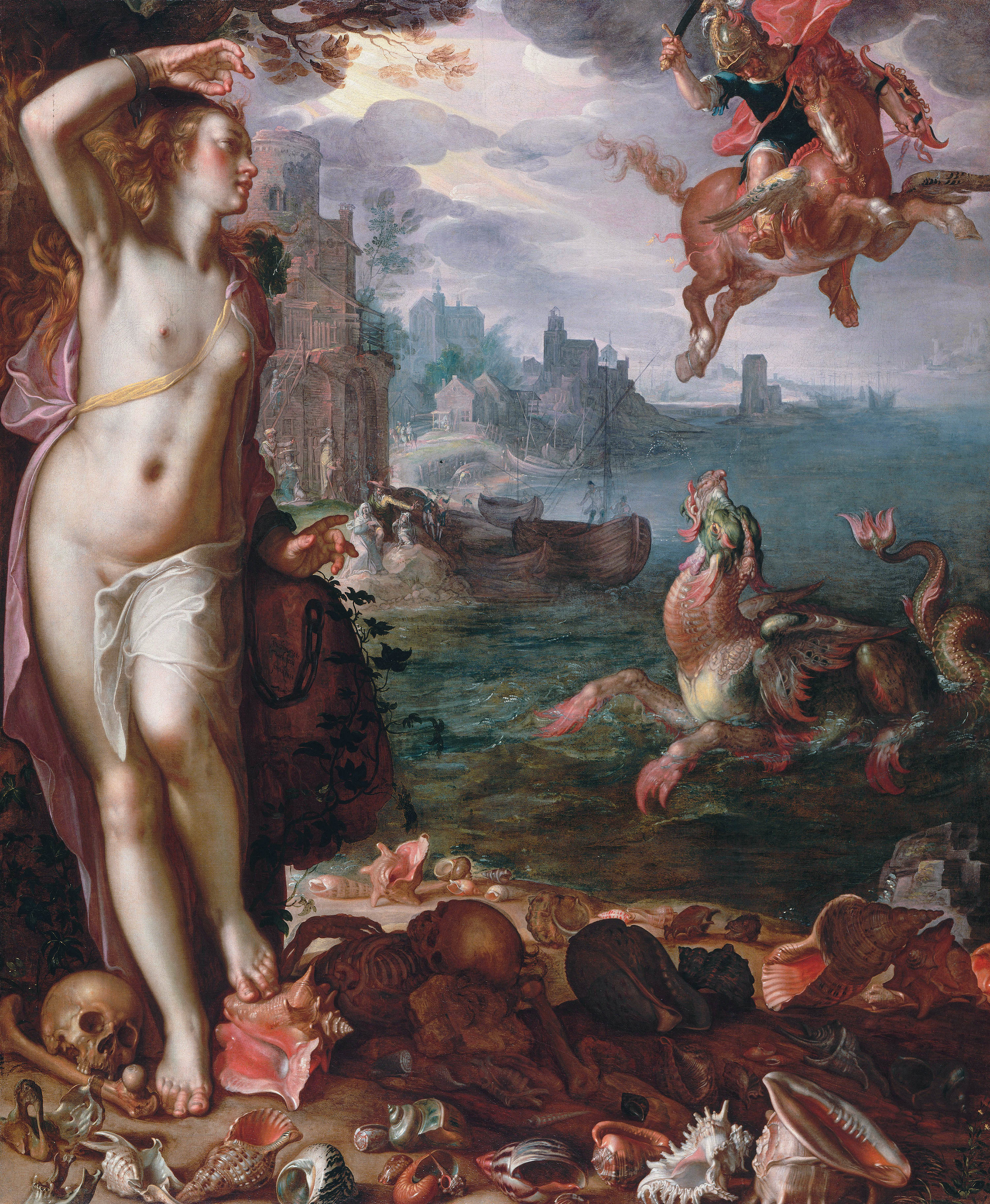 astronomy geography celestial cosmology tail sea water body collect abyss Andromeda Perseus beast [source: Joachim Wtewael  (1566–1638) - towerweb.net]